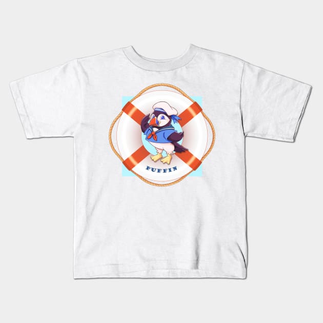 Puffin Sailor (Background & Text) Kids T-Shirt by EdgeKagami
